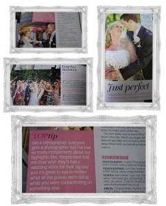 Shelly and Chris Goggins real wedding feature in Bride magazine Cheshire Lancashire Deanwater Hotel Manchester Town Hall wedding talking about how much they loved their wedding video by love gets sweeter