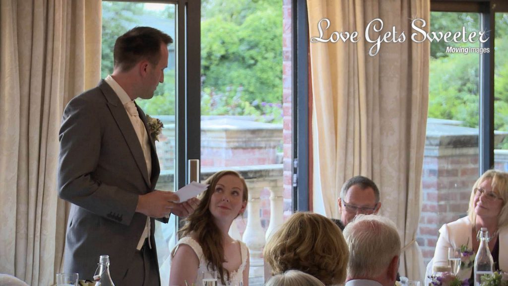groom saying nice things about his bride during the wedding speeches at Willington hall