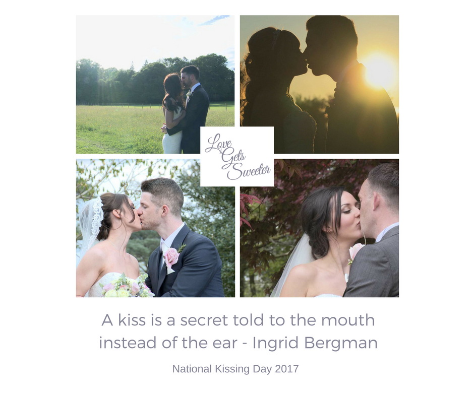 national kissing day post with lots of bride and grooms having a kiss on their wedding day caught on video by love gets sweeter in lancashire