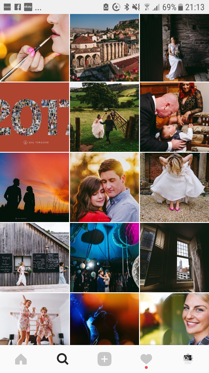 Instagram feed with thumbnails of wedding photography work from Aga Tomaszek in Wales
