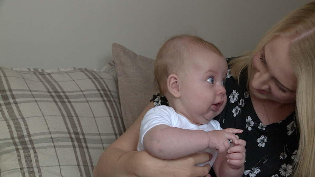a wide eyed baby just woken up after his nap caught on the video at their home in warrington