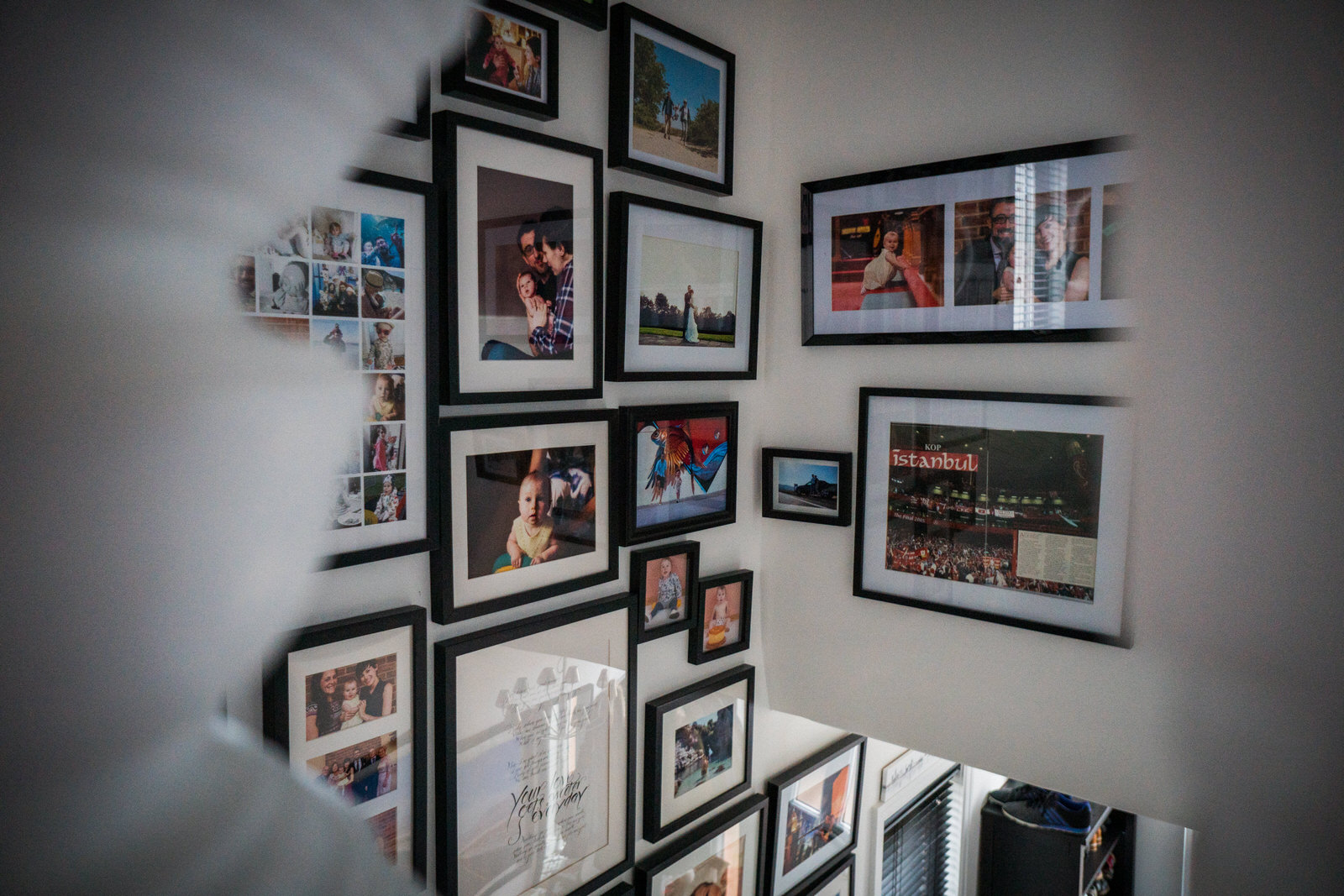 modern black frame gallery wall in family home