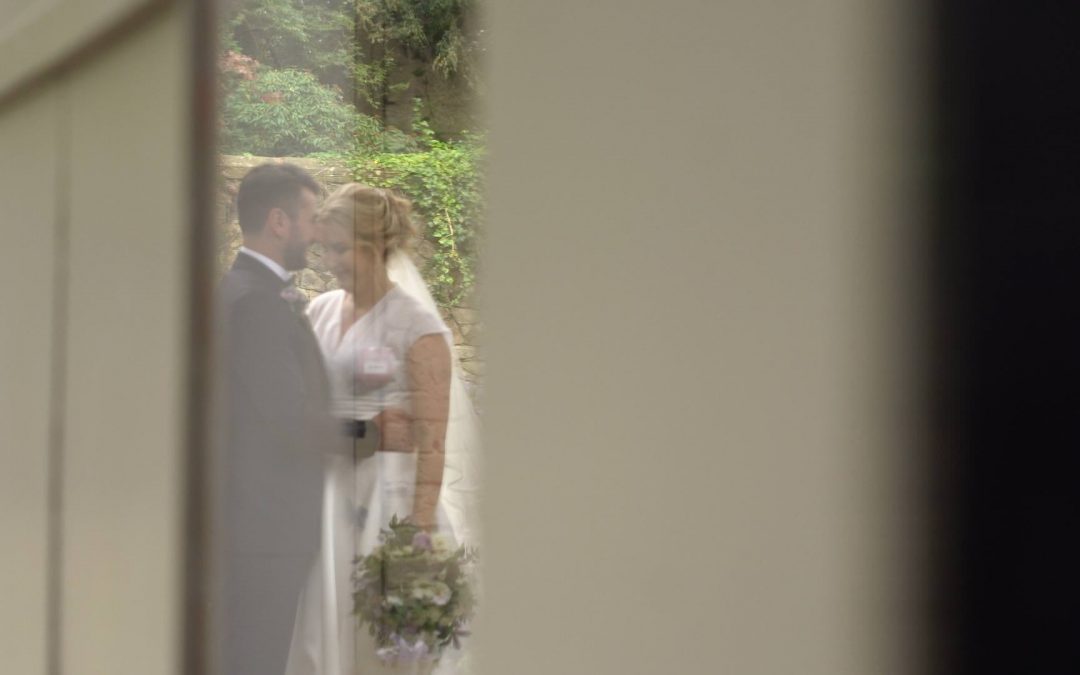 a video reflection in the barn door at Wyresdale Park