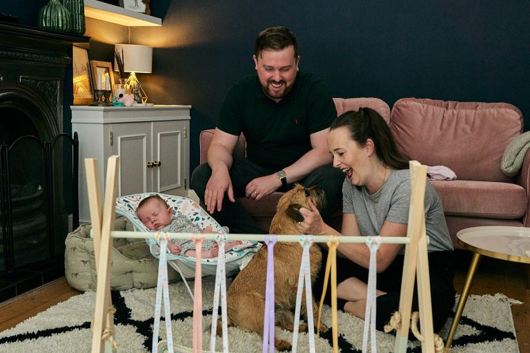 natural family portrait in wigan with newborn