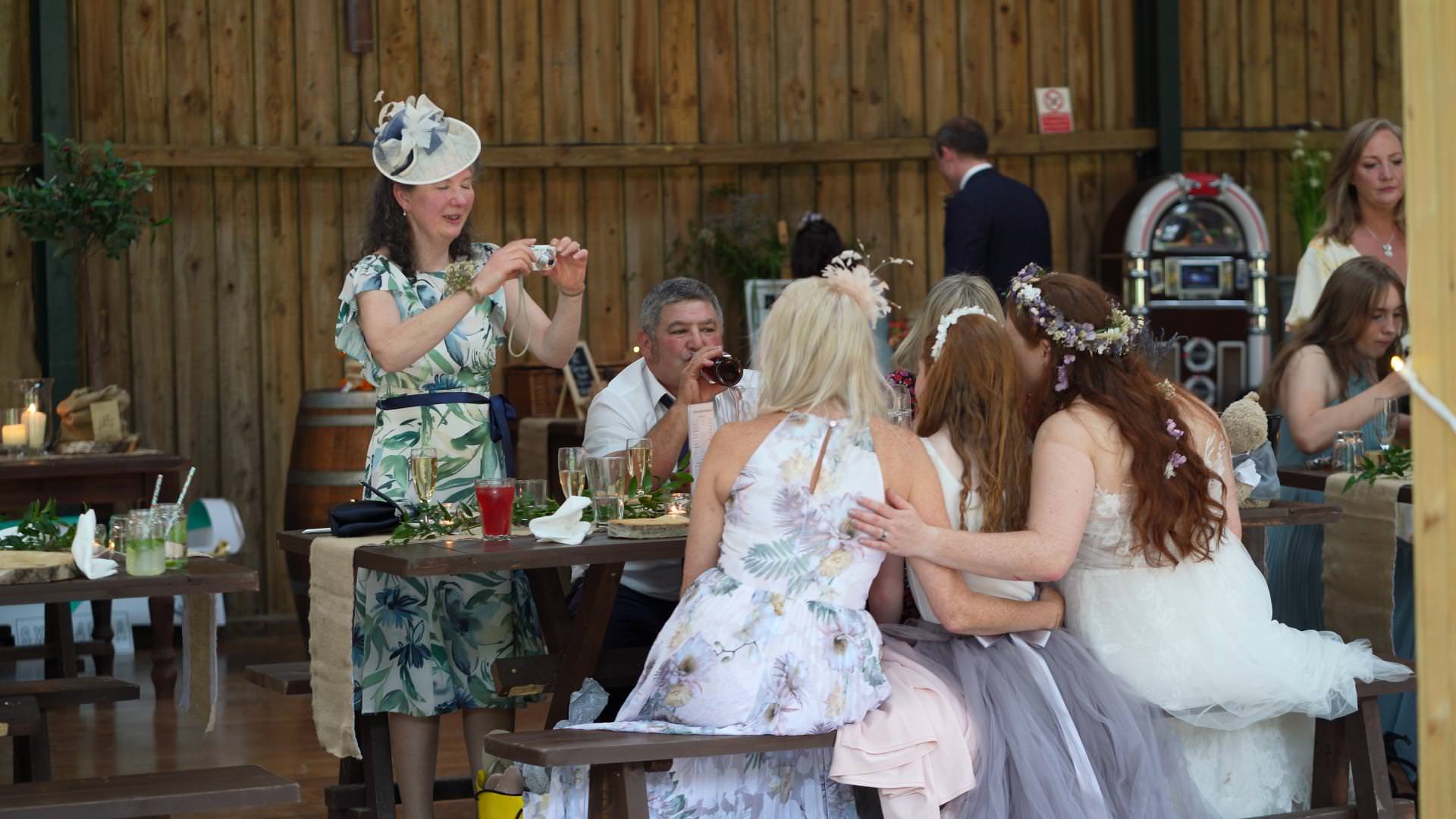 informal wedding reception in cheshire woodland barn