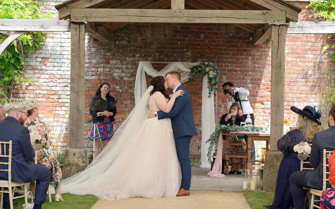 video of first kiss during ceremony at Combermere Abbey