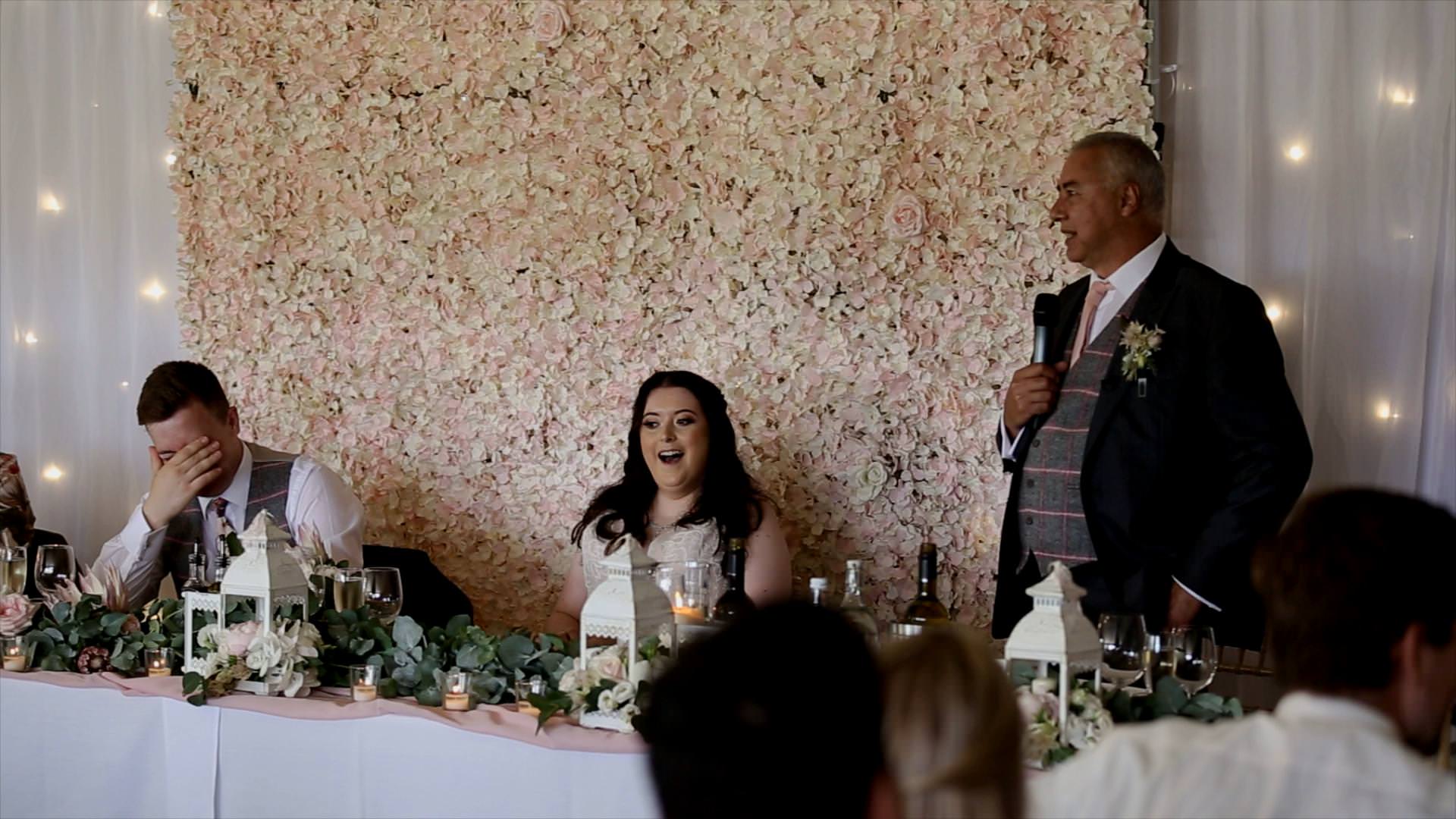 funny reaction during dads speech for wedding video