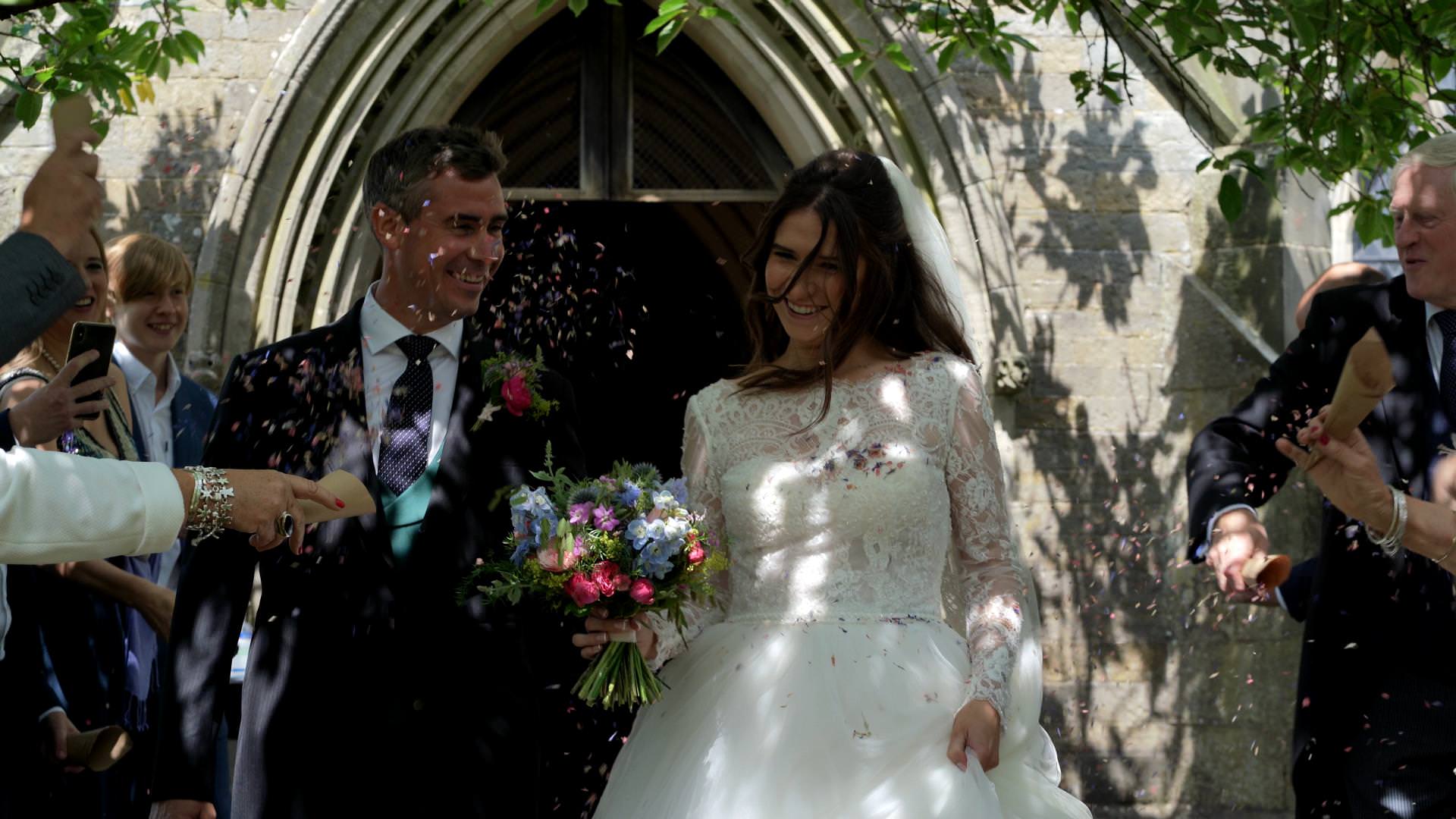 confetti outside Osmaston church derbyshire
