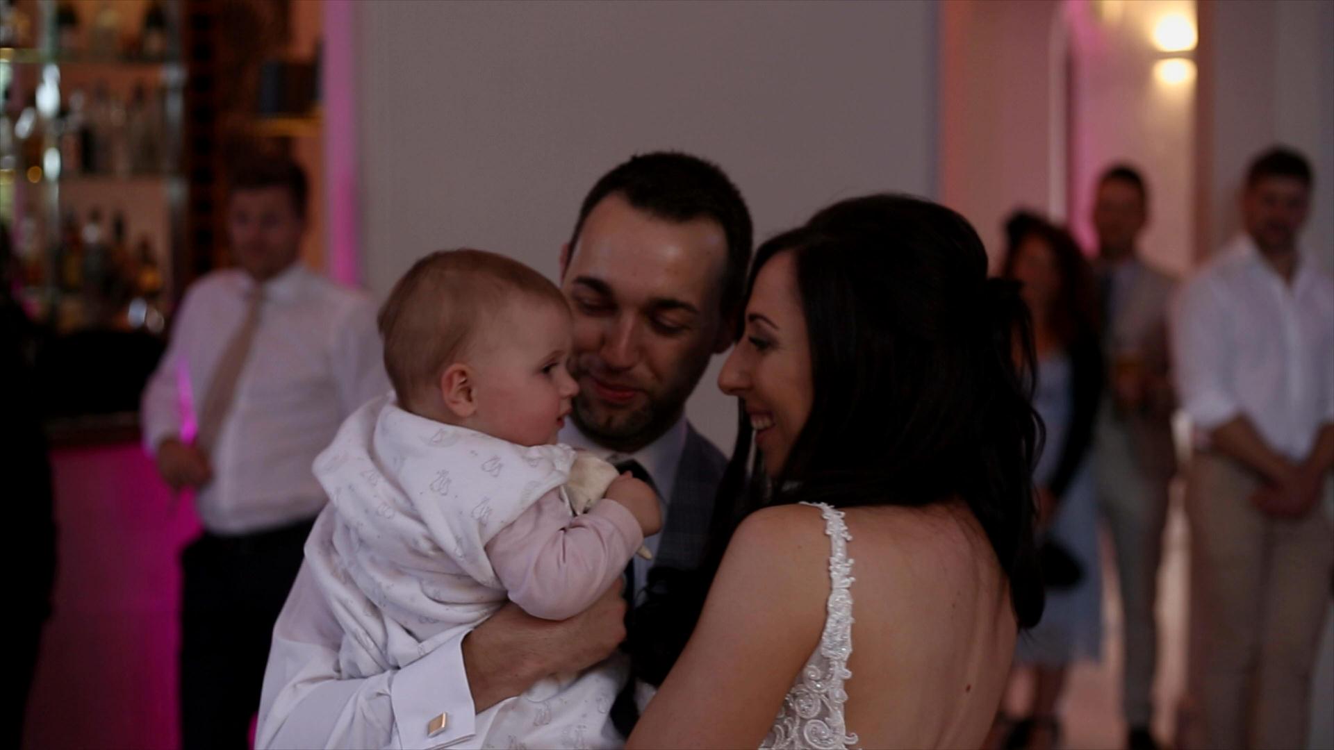 baby daughter joins bride and groom for first dance at Iscoyd Park