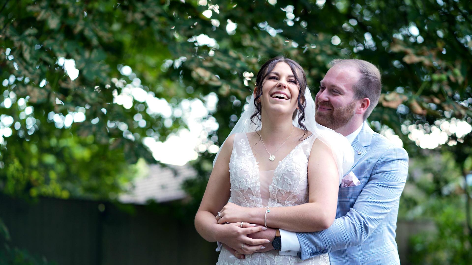 Rebecca and Nathan Ashfield House Wedding 20 couple enjoy posing for fun photos and video at Ashfield house
