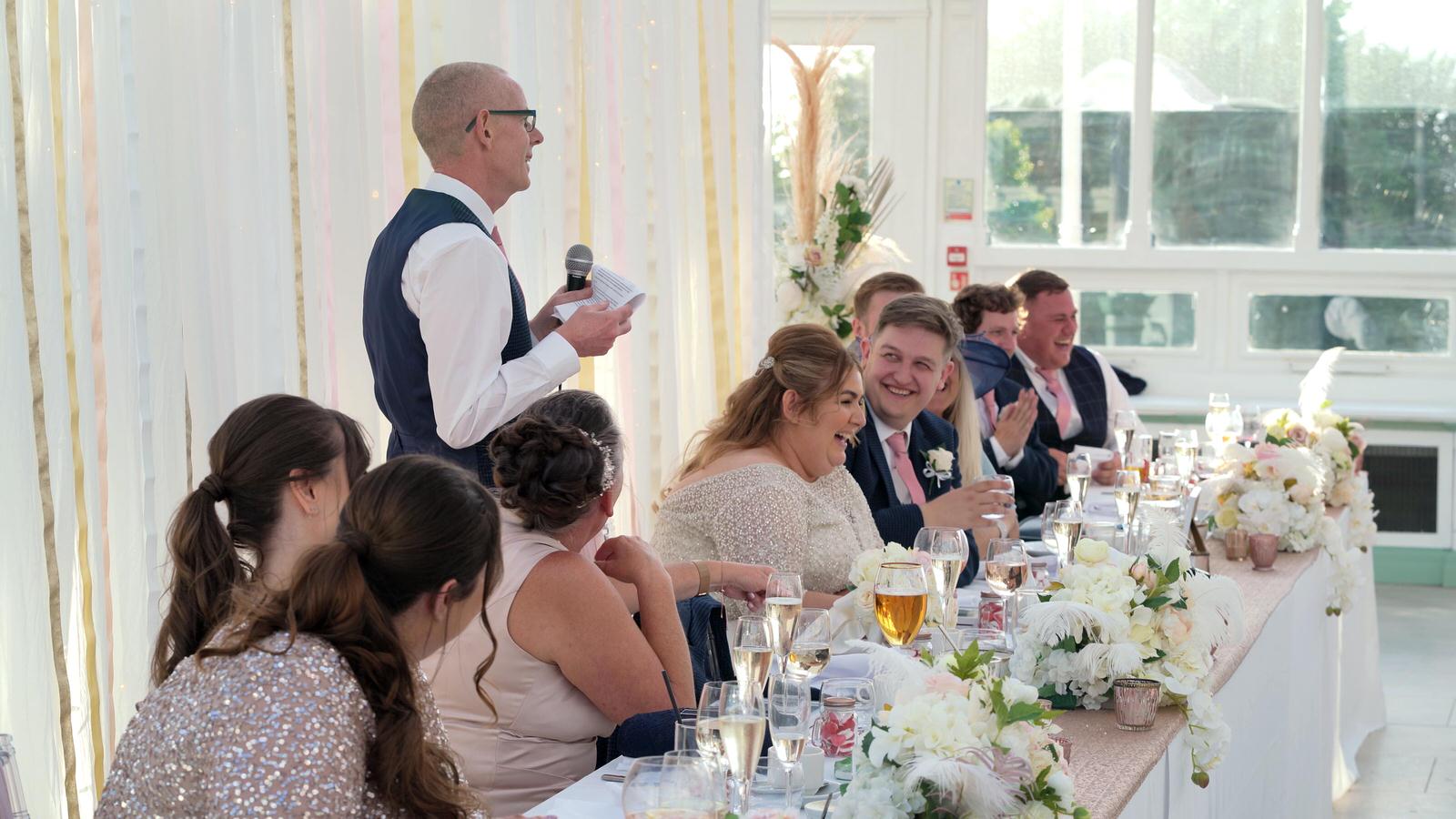 father of the bride makes guests laugh in liverpool