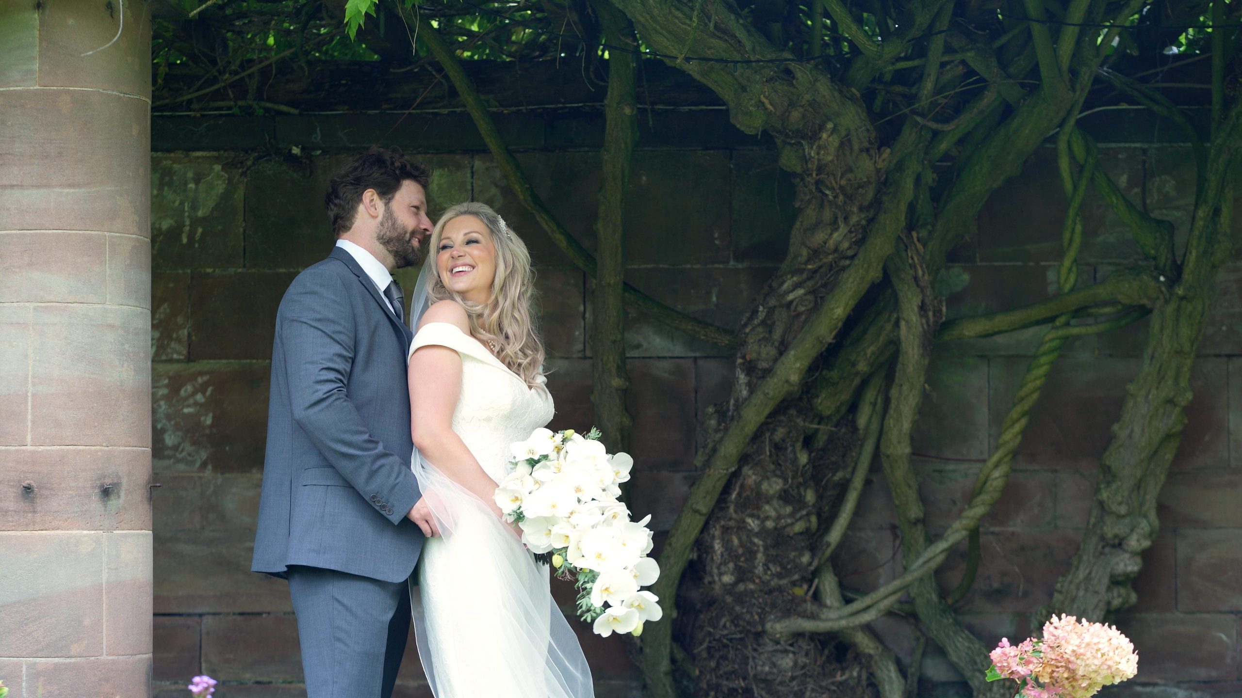 natural video shot of couple laughing in inglewood manor gardens