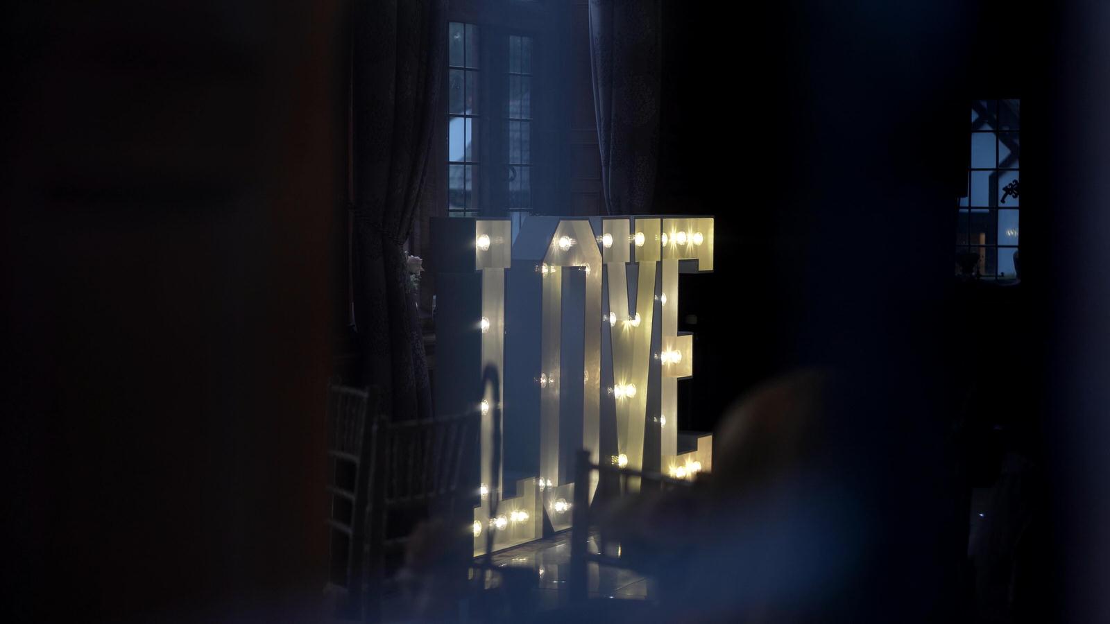 light up love letters inside Inglewood Manor