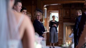 guests first look of bride during ceremony at Inglewood
