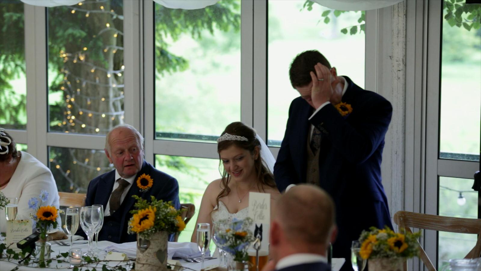 groom gets emotional during his wedding speech