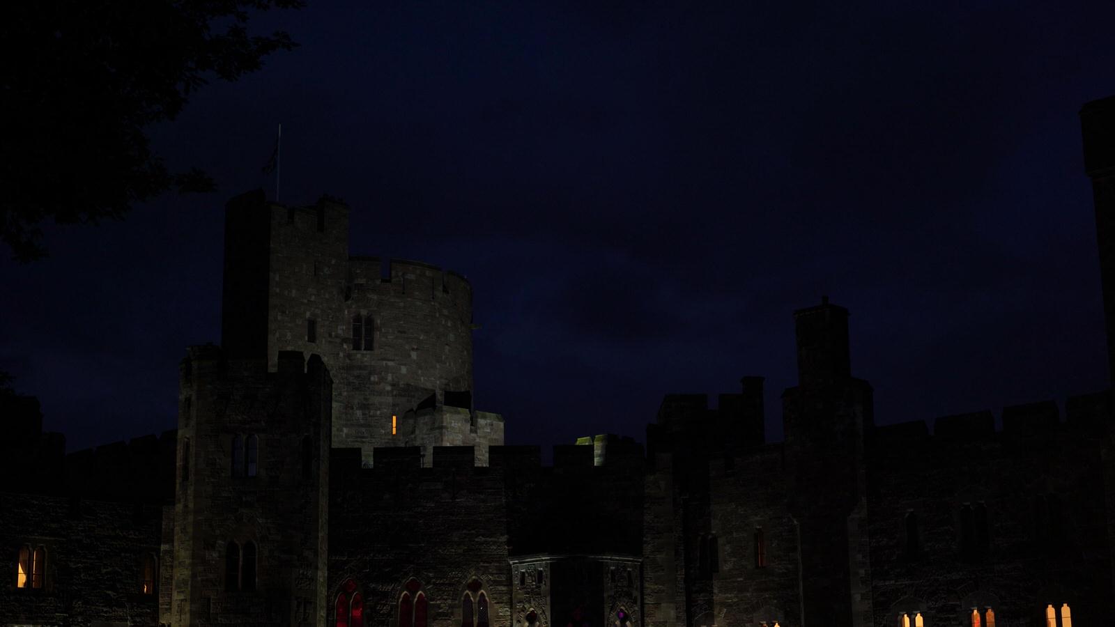 peckforton castle in cheshire at night lit up