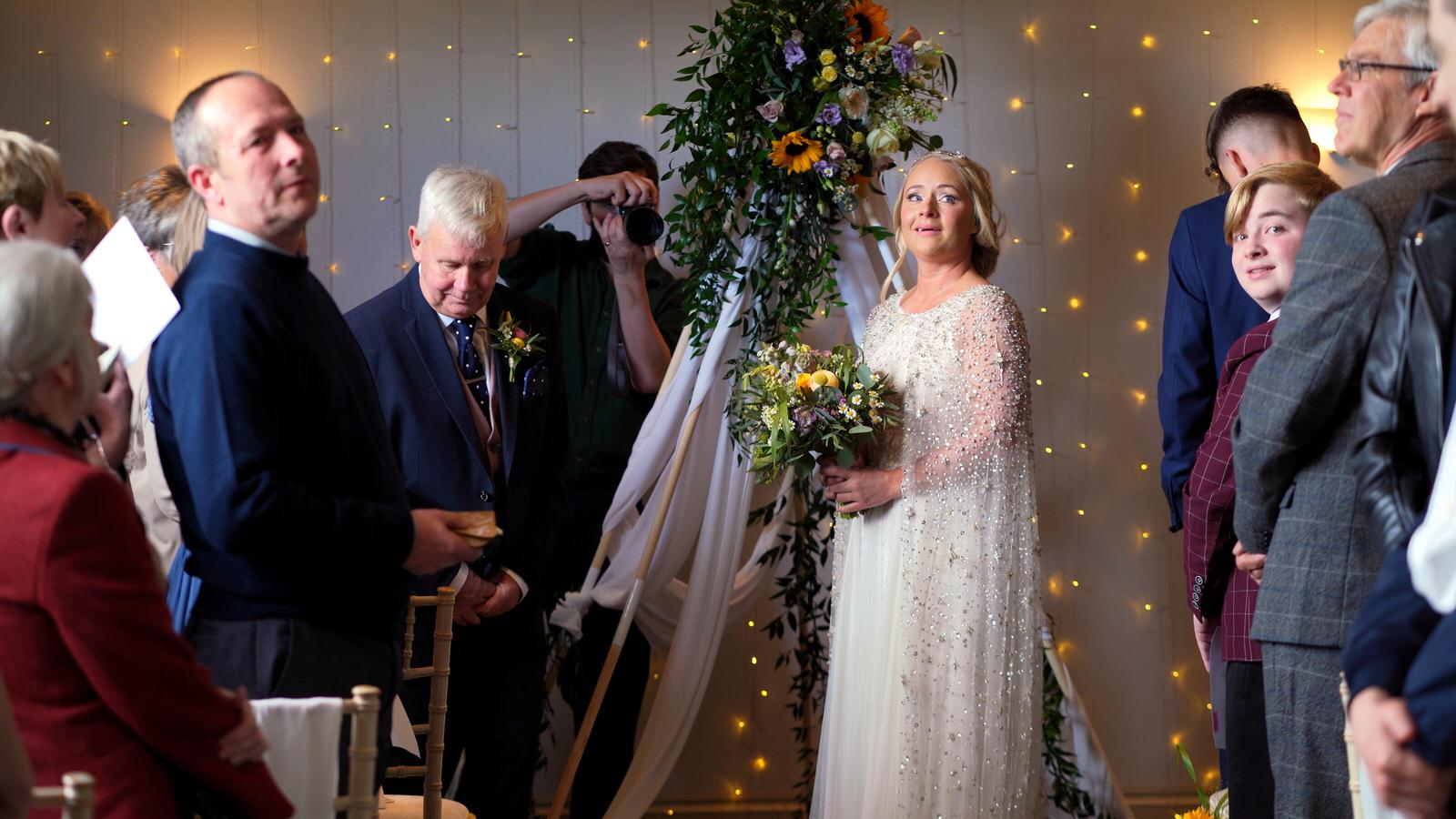 bride waits for her bride during Chilli Barn wedding