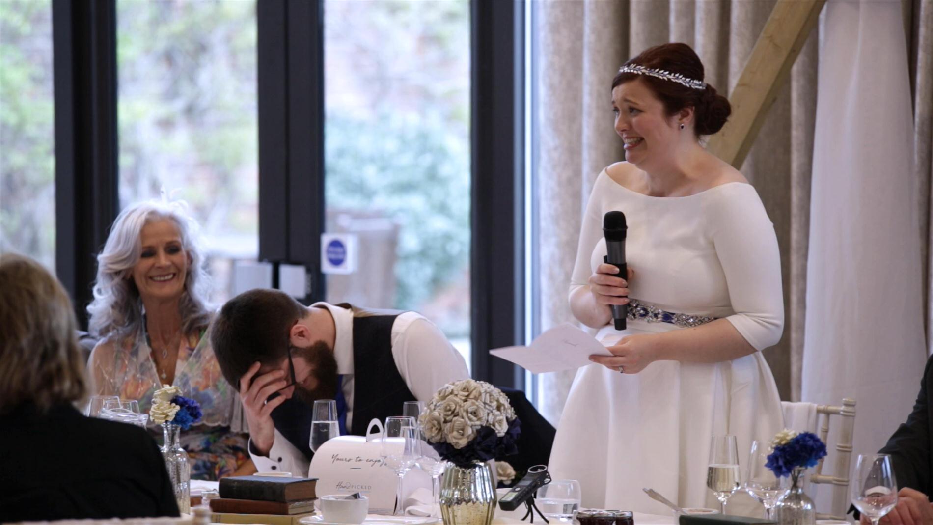 bride tells funny story during wedding speech