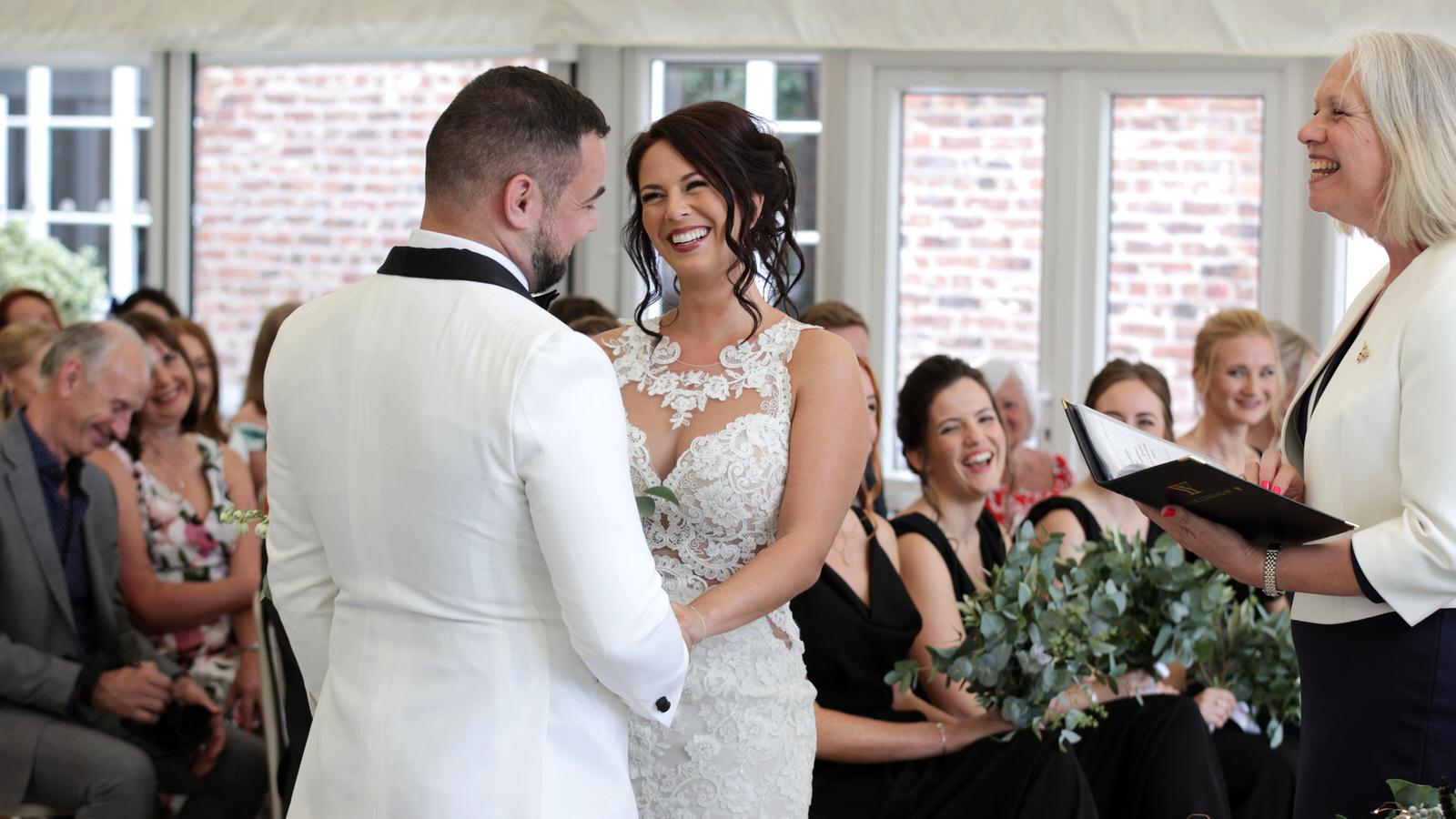 video still of couple smiling during capesthorne hall wedding