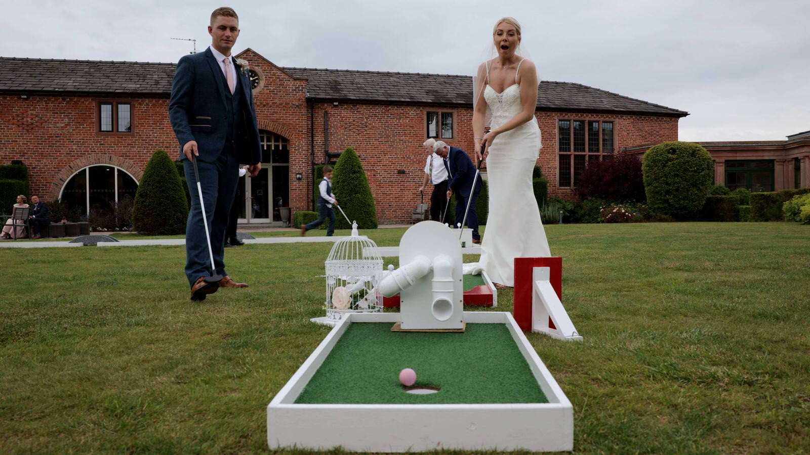 bride gets a hole in one on Lancashire crazy golf set