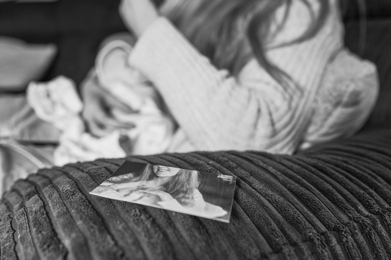 documentary photo of polaroid photo of mum on sofa