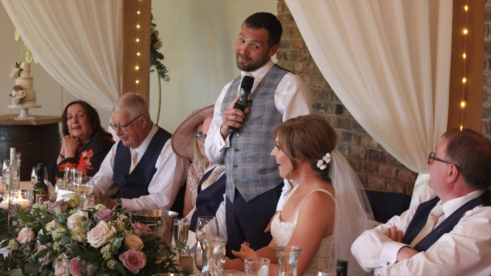 the groom stands to make his speech at Pryors Hayes Golf Club Cheshire