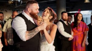 a fun first dance with the couple singing along at The Waterfront Southport