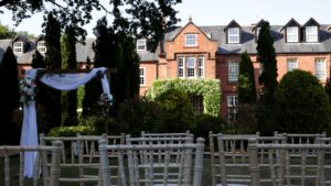 outdoor ceremony set up at Nunsmere Hall