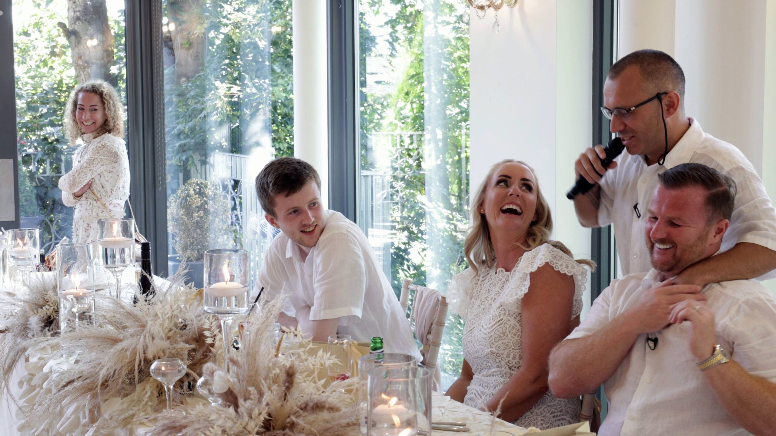 the best man makes the top table laugh during west tower reception