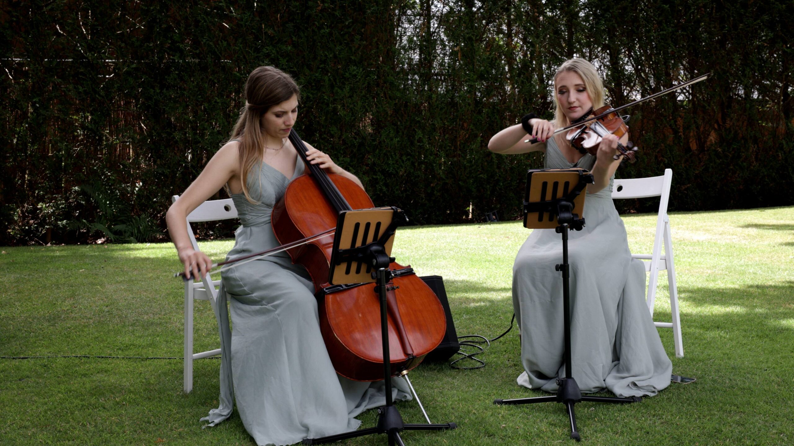 West Tower Vow Renewal Video 5 a string duo play ready for the wedding ceremony