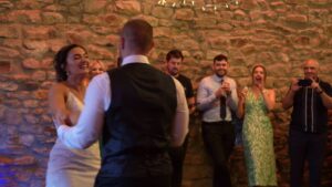 the couple show off their fun country dance during the evening reception at Browsholme Hall
