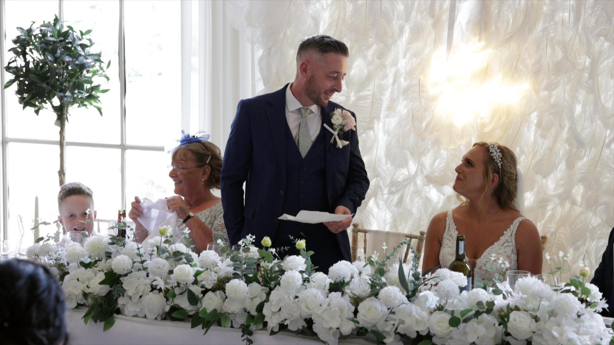 the groom delivers an emotional speech at Stubton Hall Newark