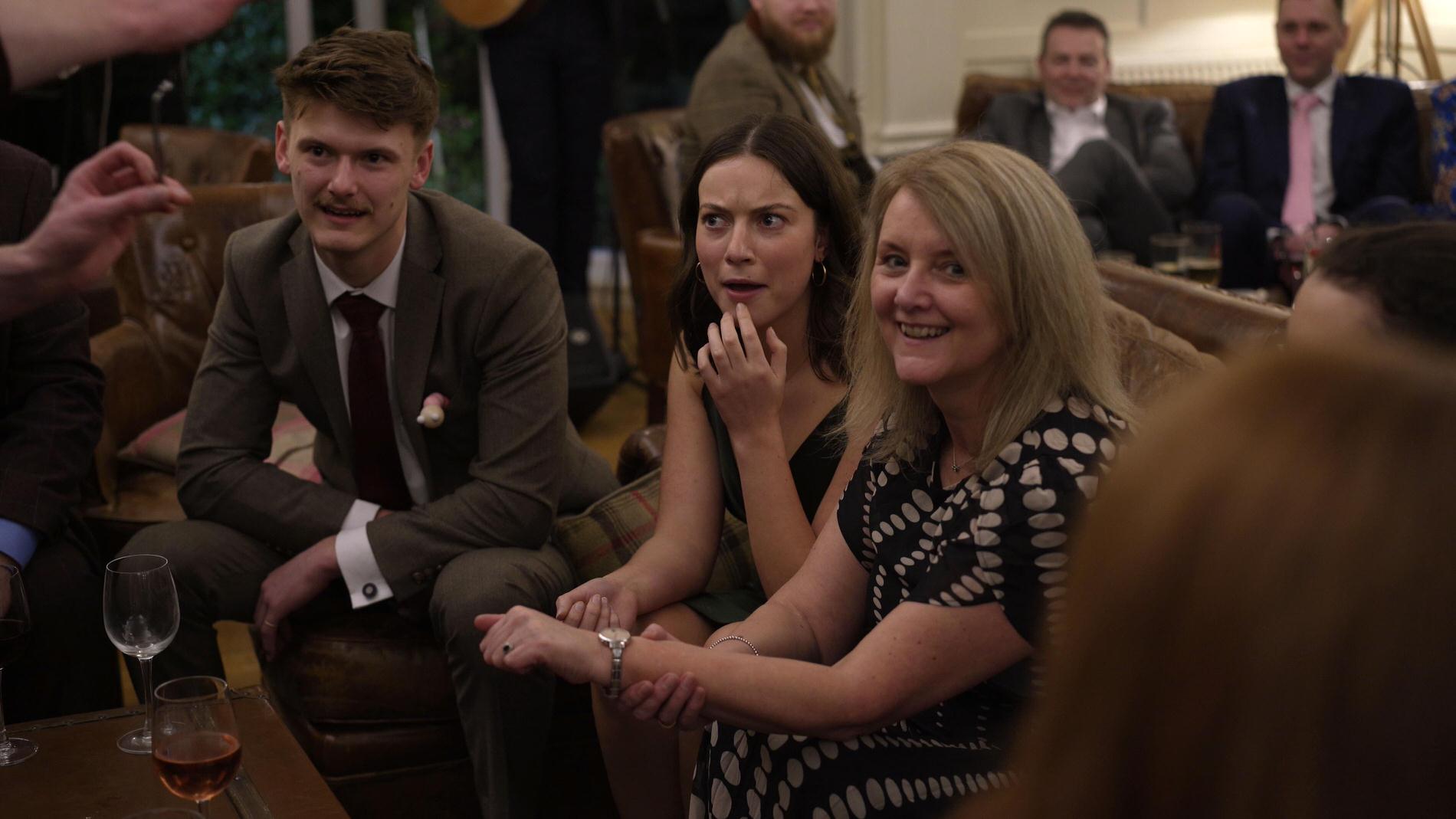 guests reactions to Zanda magic at a wedding at Ashfield House Standish