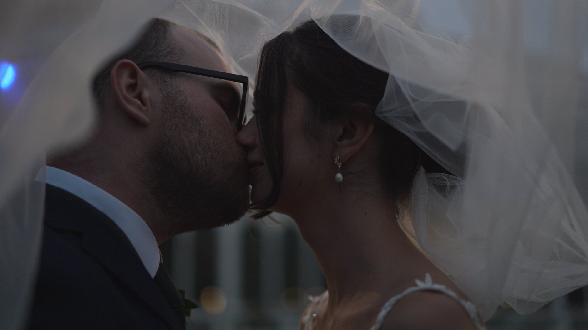 Kirsty and Josh Sefton Palm House Wedding Video 35 a romantic moment under her wedding veil outside the Palm House