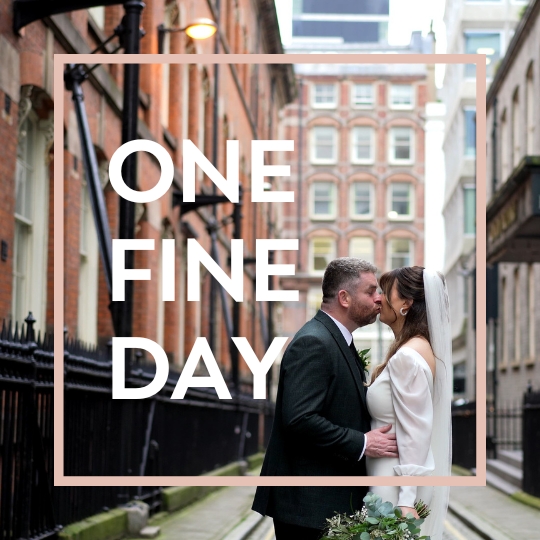Couple kissing for wedding video outside One Fine Day Liverpool