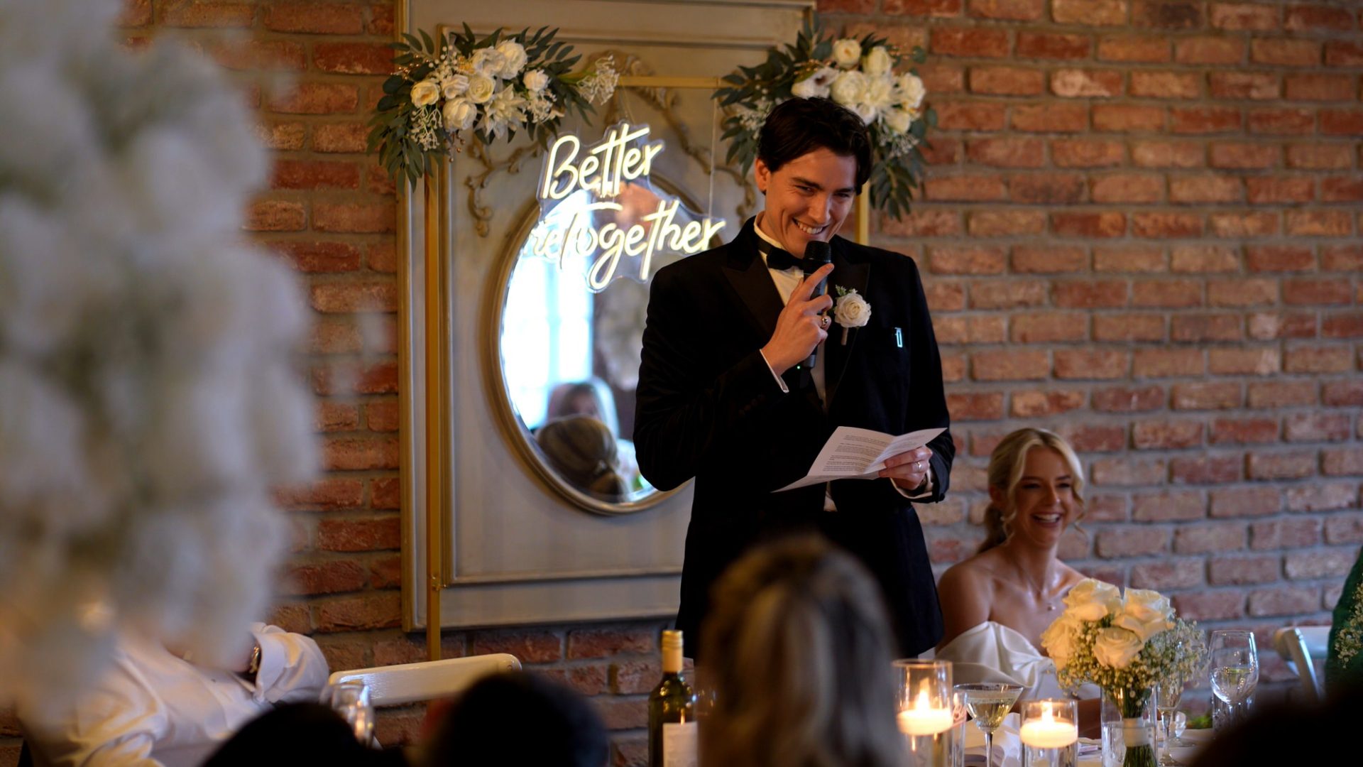 an emotional groom speech on video at Larkspur Lodge in Knutsford