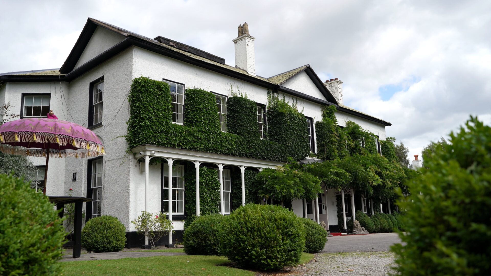 A video still of the front of Georgian Manor Statham Lodge Hotel in Cheshire
