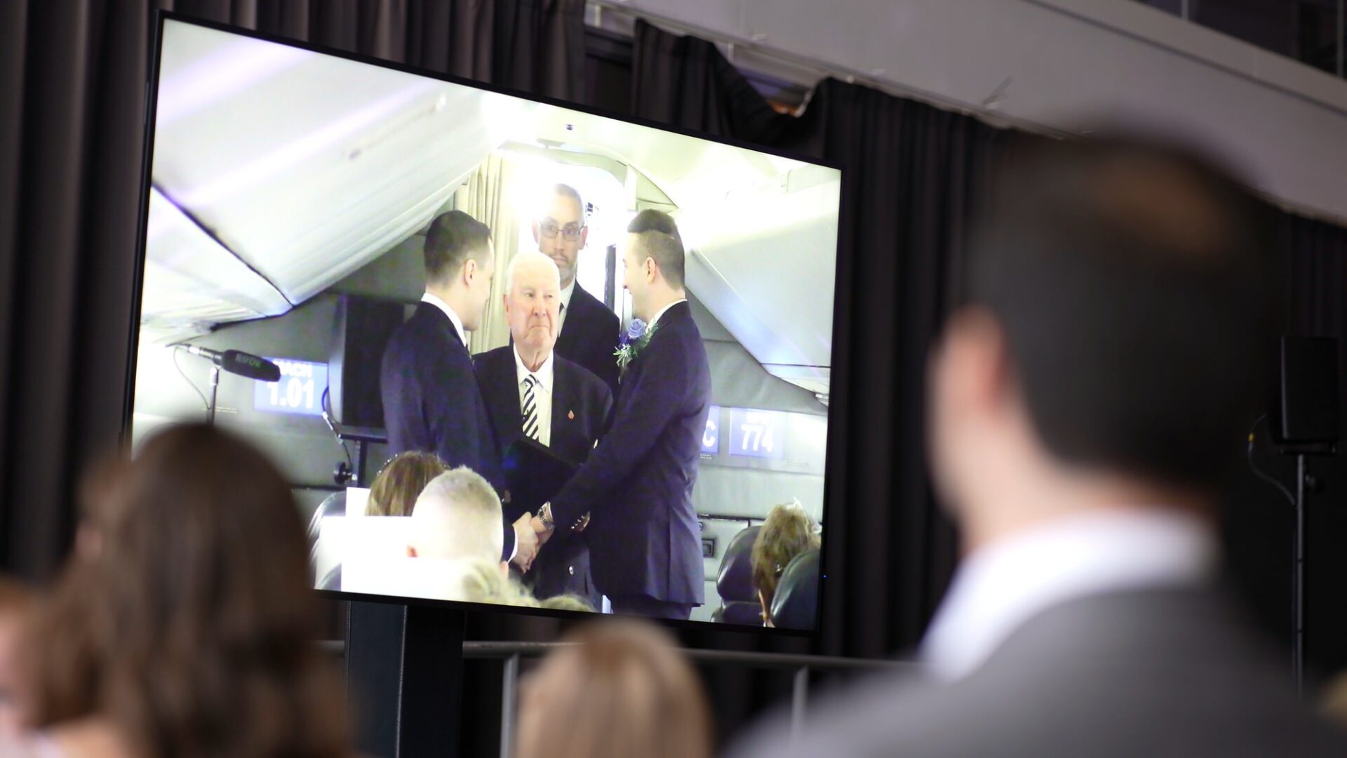 wedding ceremony screened live to guests below concorde in Manchester