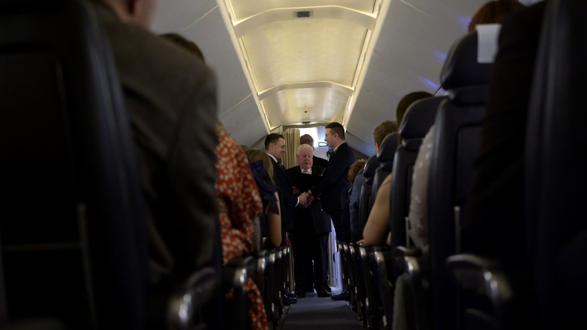 a couple say their vows on board Concorde Manchester