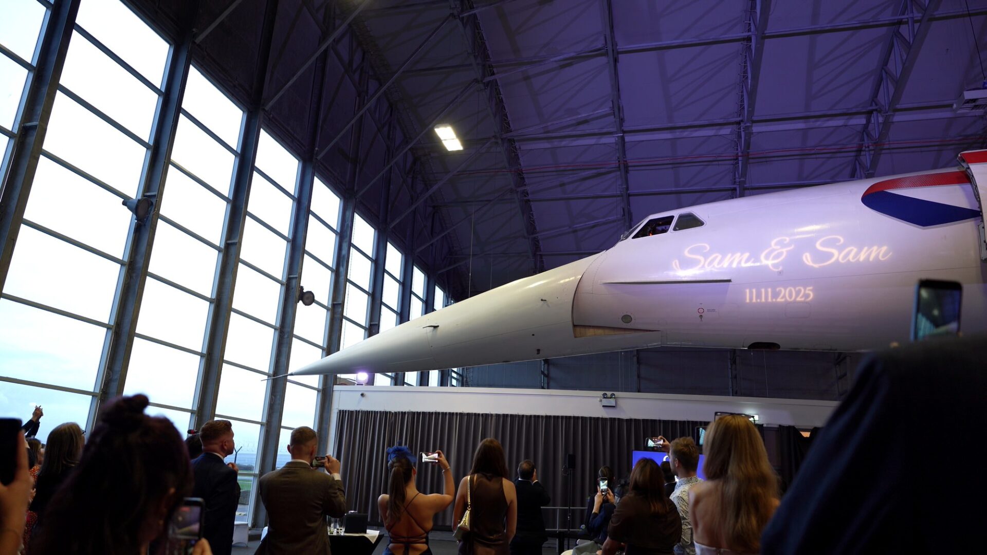 concorde nose drop during a wedding reception in Manchester