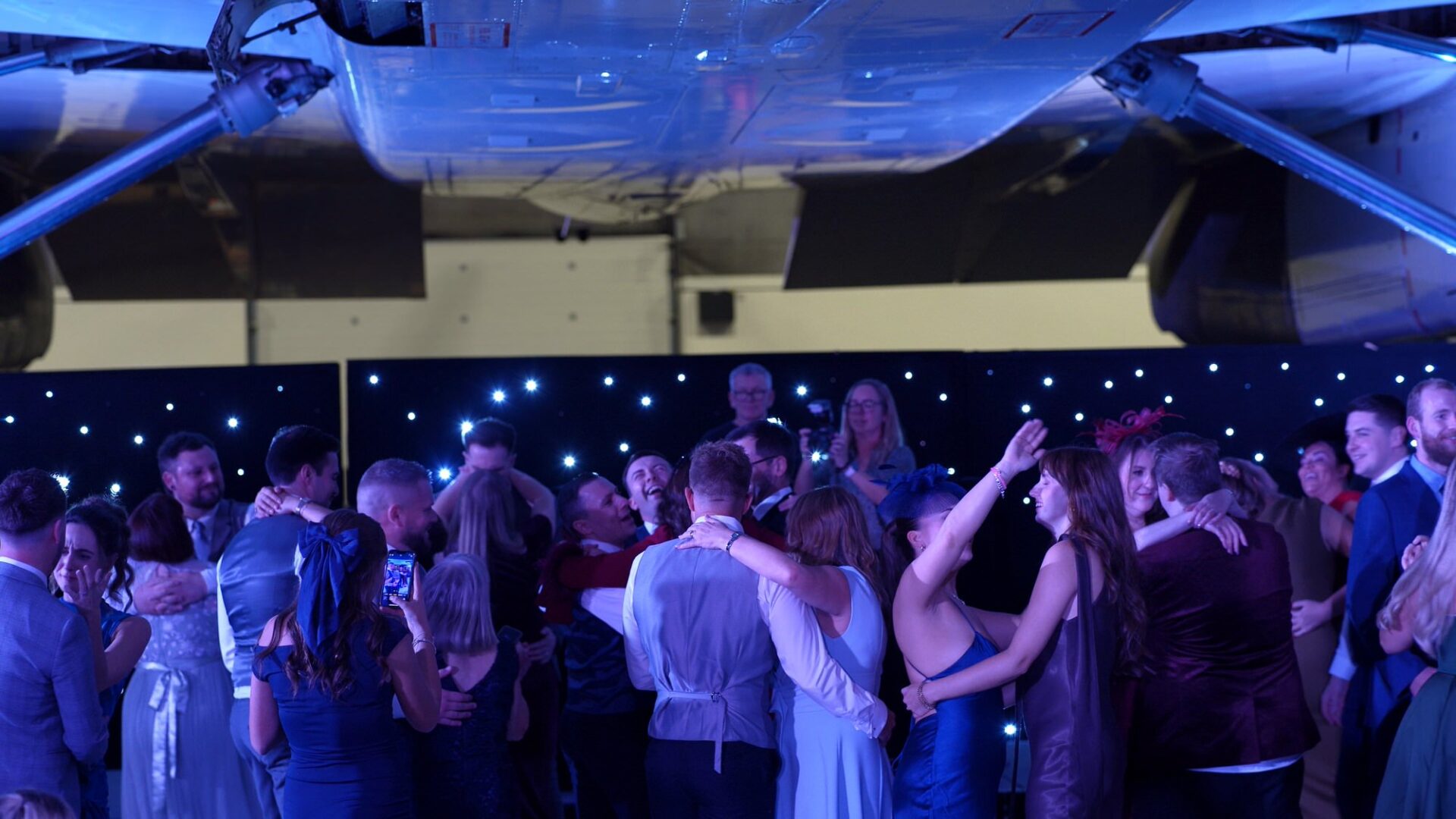 guests join the couple for the first dance under Concorde Manchester