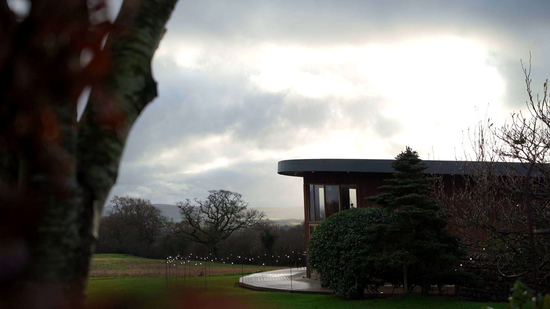 the outside of the outbarn on a winters day in lancashire