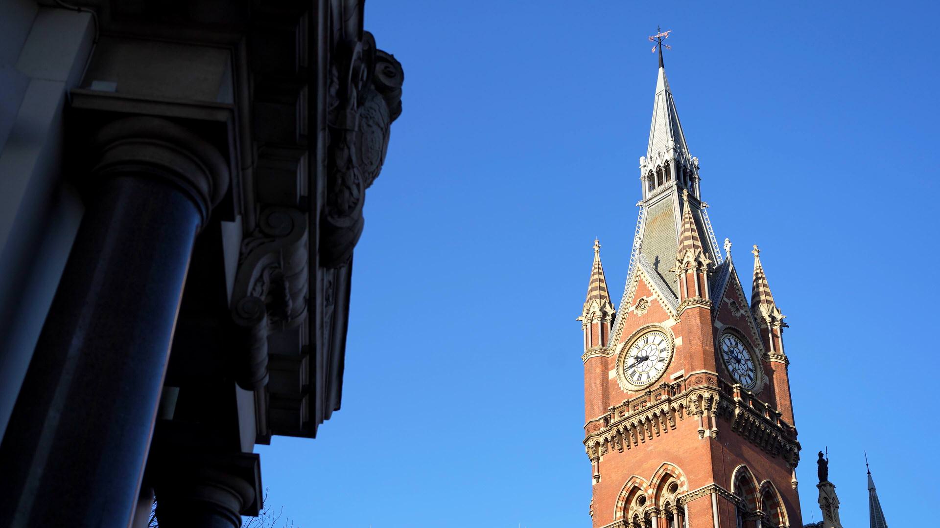 video still of Kings Cross St Pancreas Station clock tower
