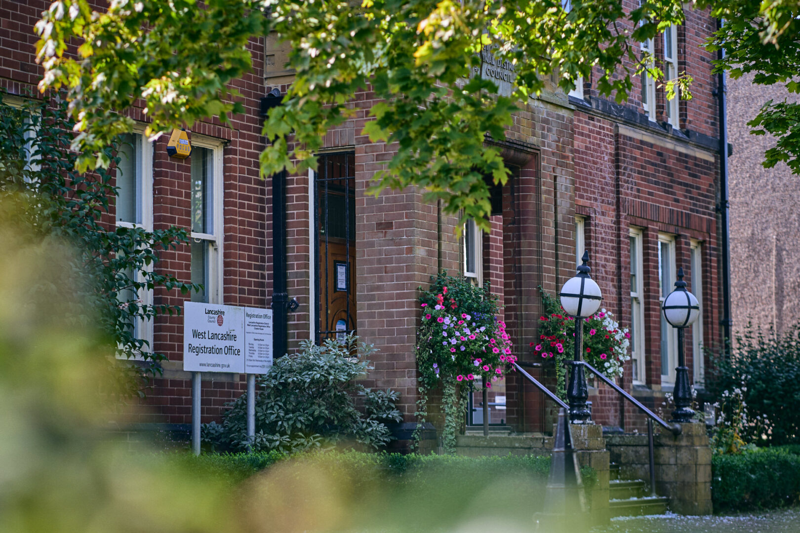 a wedding photographer captures the front of Ormskirk Registry office in Lancashire