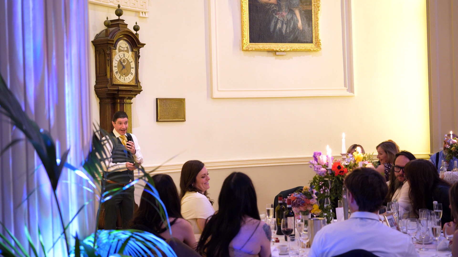 the groom shares his toasts with guests at their vow renewal dinner