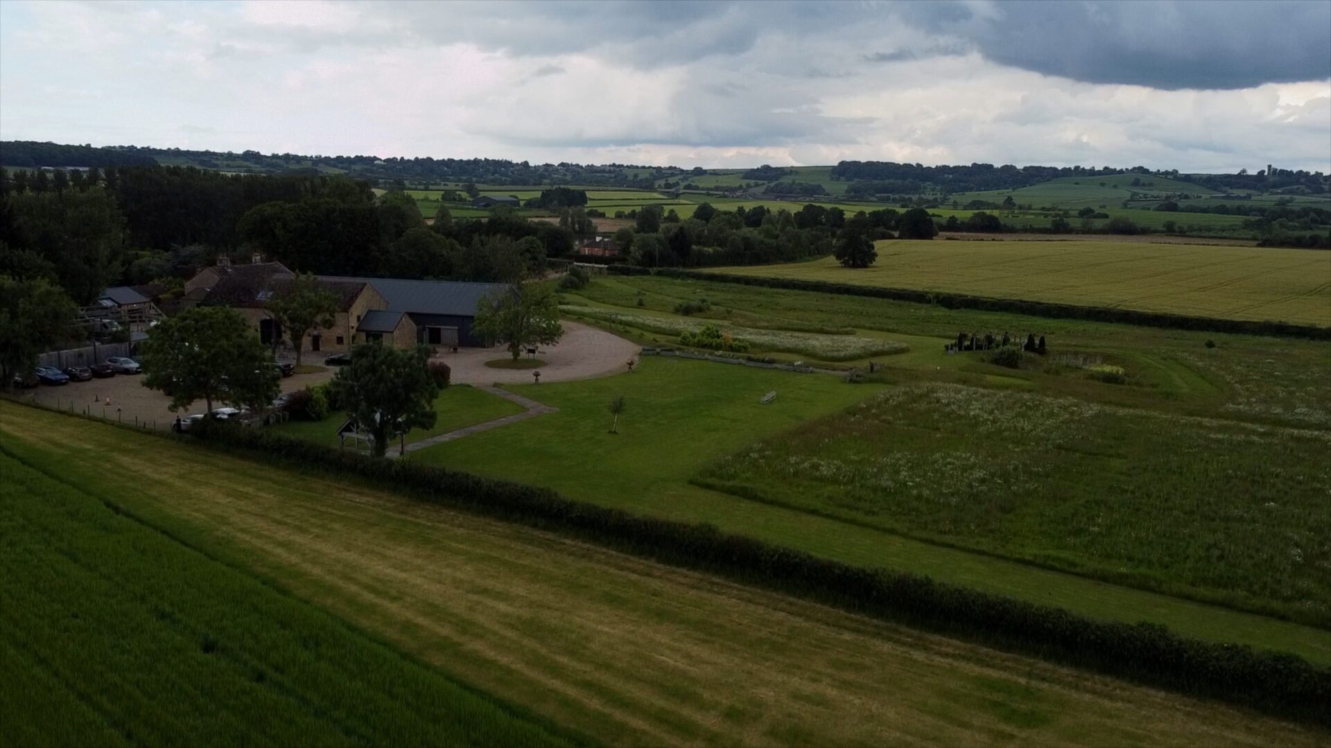 an aerial drone video shot of the luxury barn venue Wharfedale Grange Yorkshire
